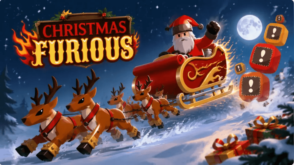 Today's Playhappynow Game Recommendation: Christmas Furious, Guide Santa's Moose Sleigh Through a Hazardous Delivery Run